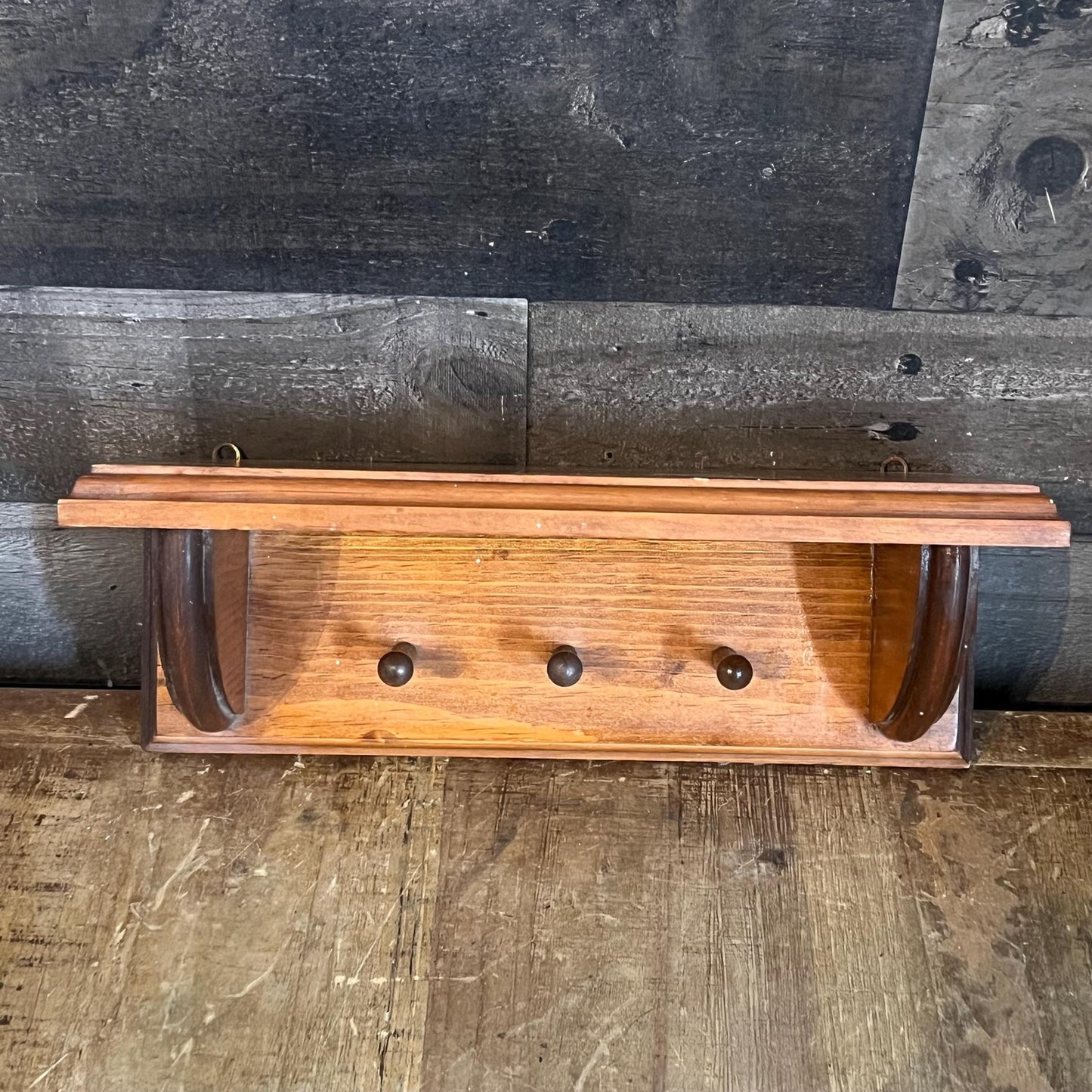 Vintage Wooden 3 Peg Wall Hanging Shelf