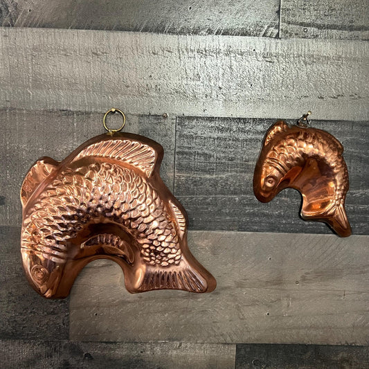 Vintage Copper Big Fish Little Fish Wall Hanging Molds