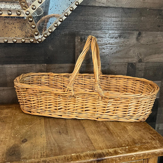 Woven Wicker Rattan Long Handled Basket - Flower Trug - Bread Basket