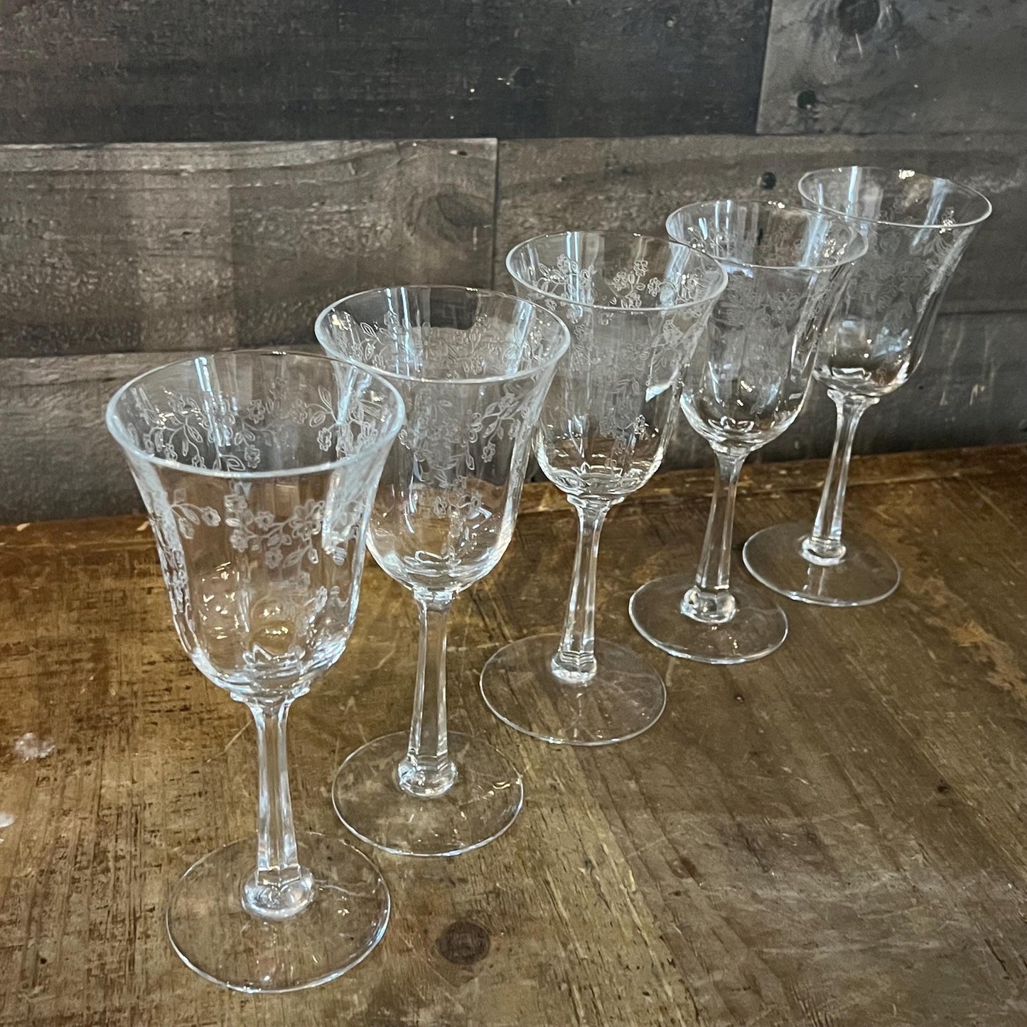 Vintage Lenox Crystal Castle Garden Wine Glasses - Set of 5