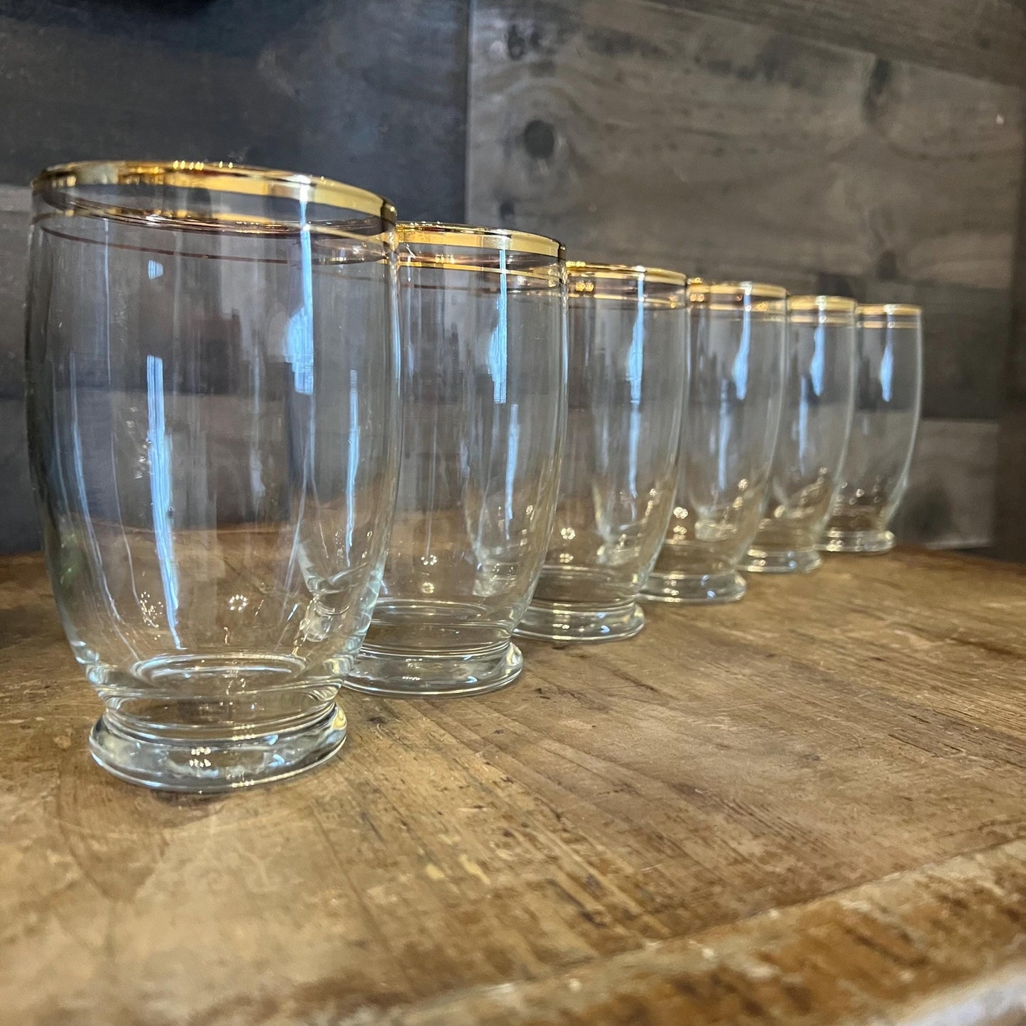 Vintage Clear Glass Gold Rim Juice Glasses - Tall Glass Tumblers - Set of 6