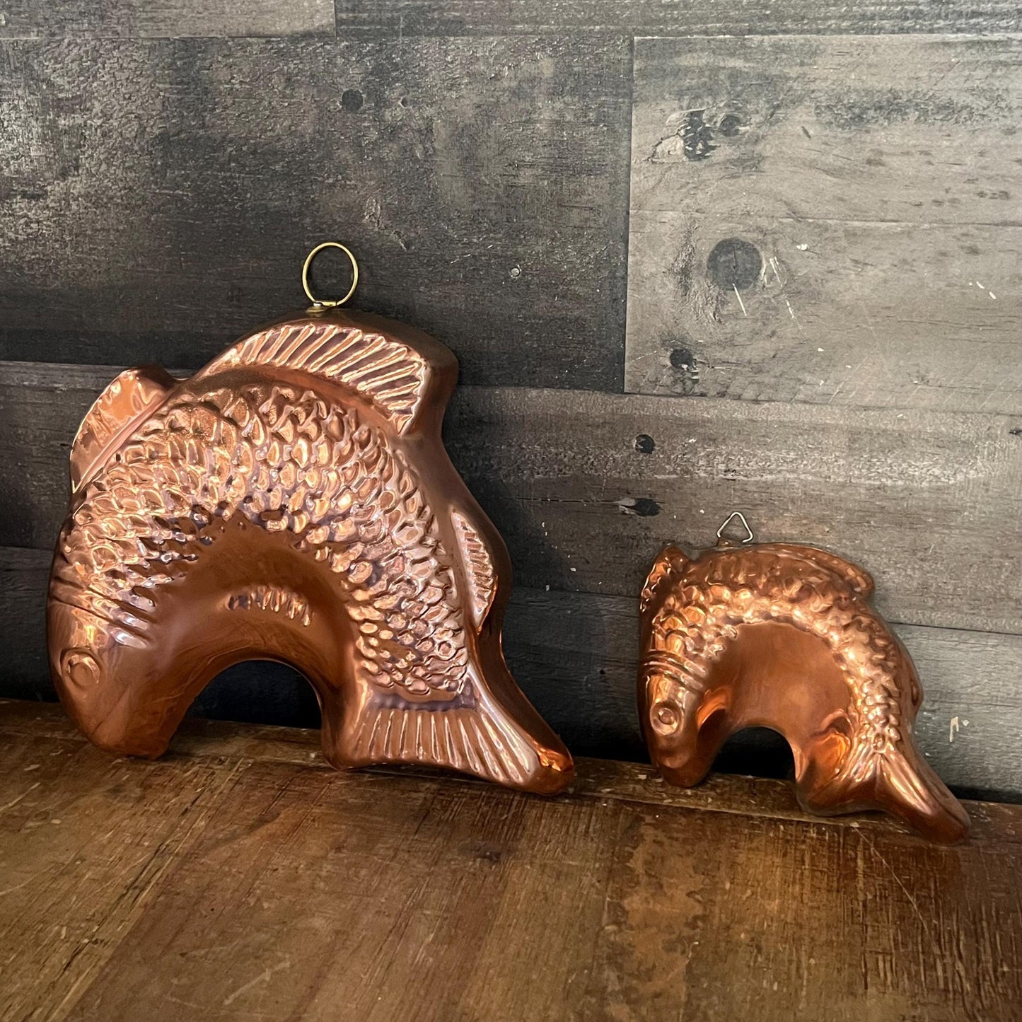 Vintage Copper Big Fish Little Fish Wall Hanging Molds