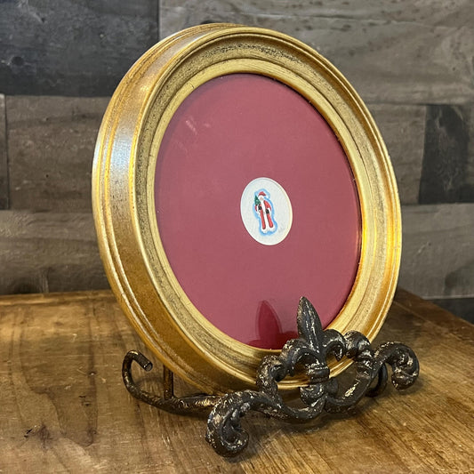 Vintage Round Gold Frame with Miniature Santa Claus Picture at the Center