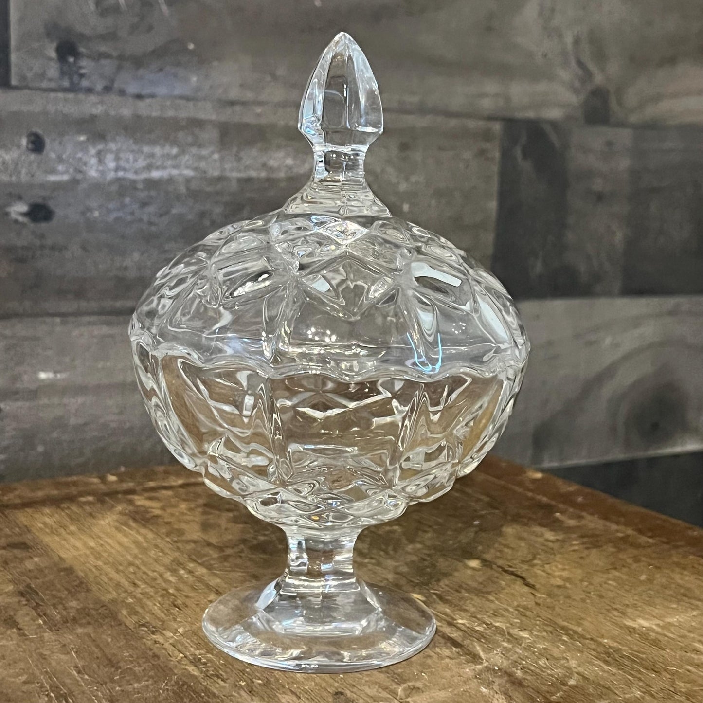 Vintage Small Crystal Pedestal Lidded Candy Dish