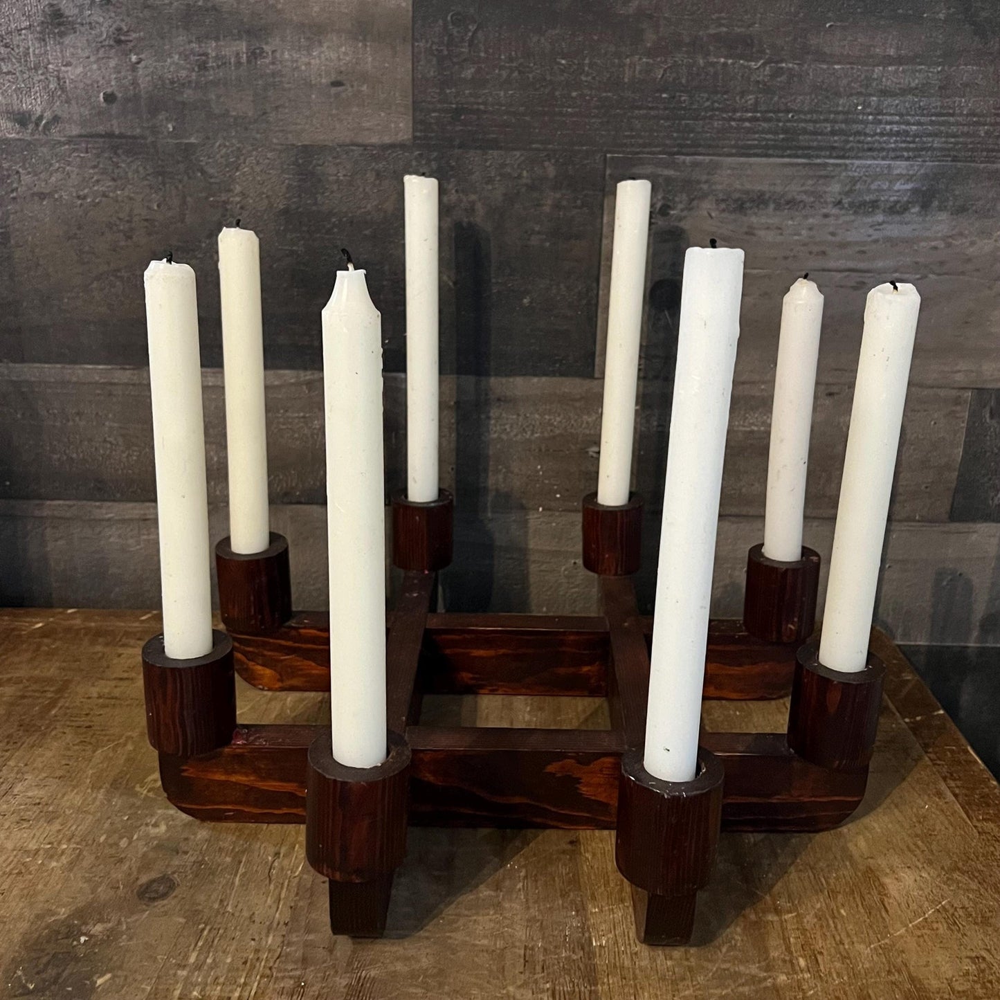 Vintage MCM Wooden 8 Candle Candelabra Candlestick Holder
