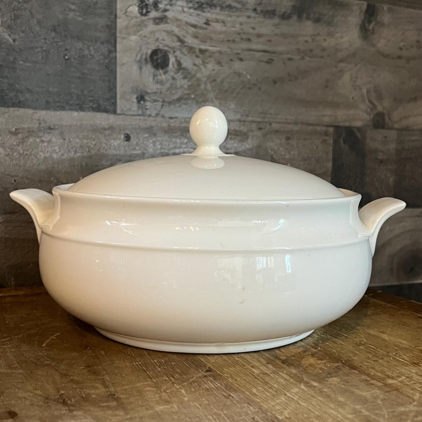 White Round Handled Lidded Casserole Dish - Vegetable Dish
