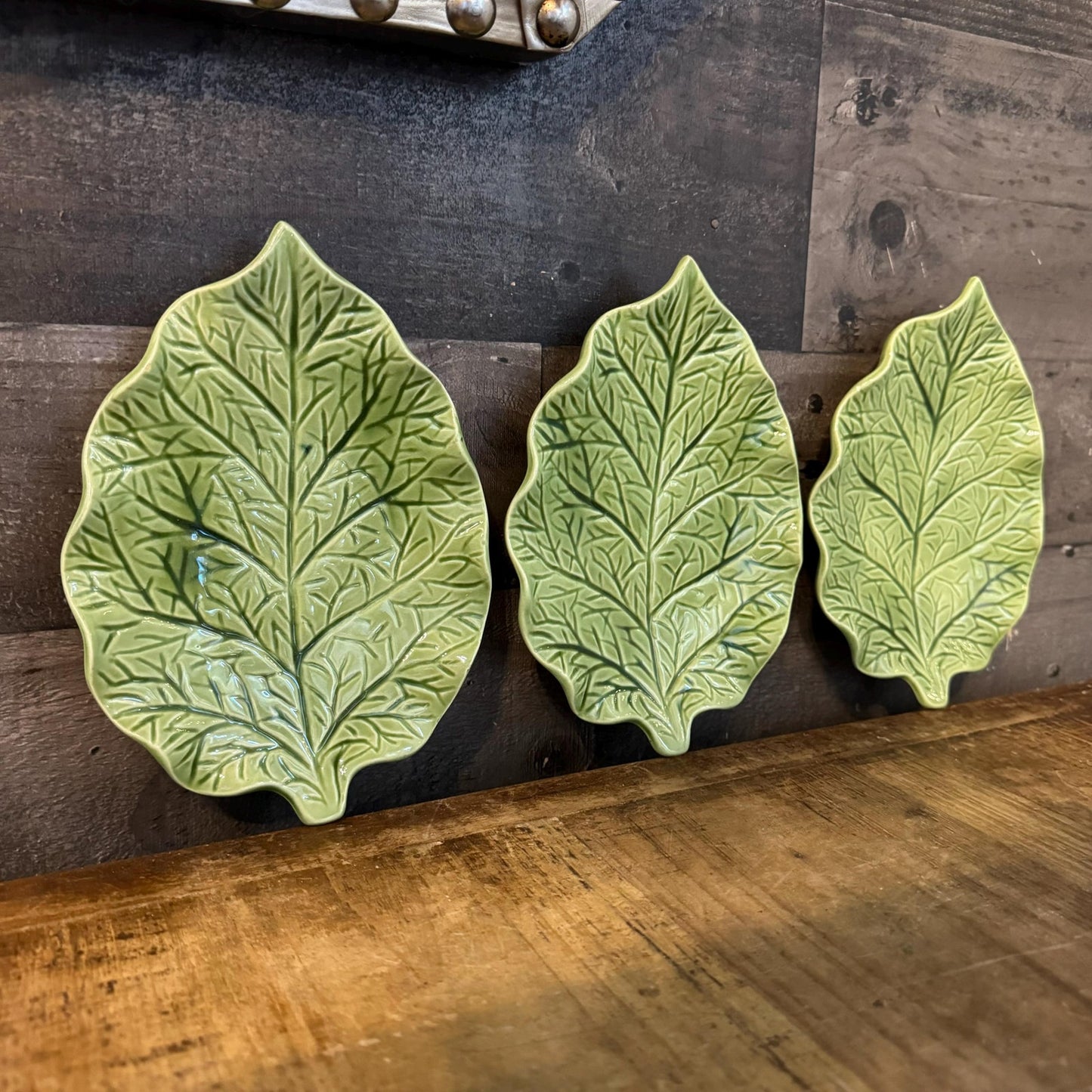 Vintage Green Leaf Small Plates - set of 3