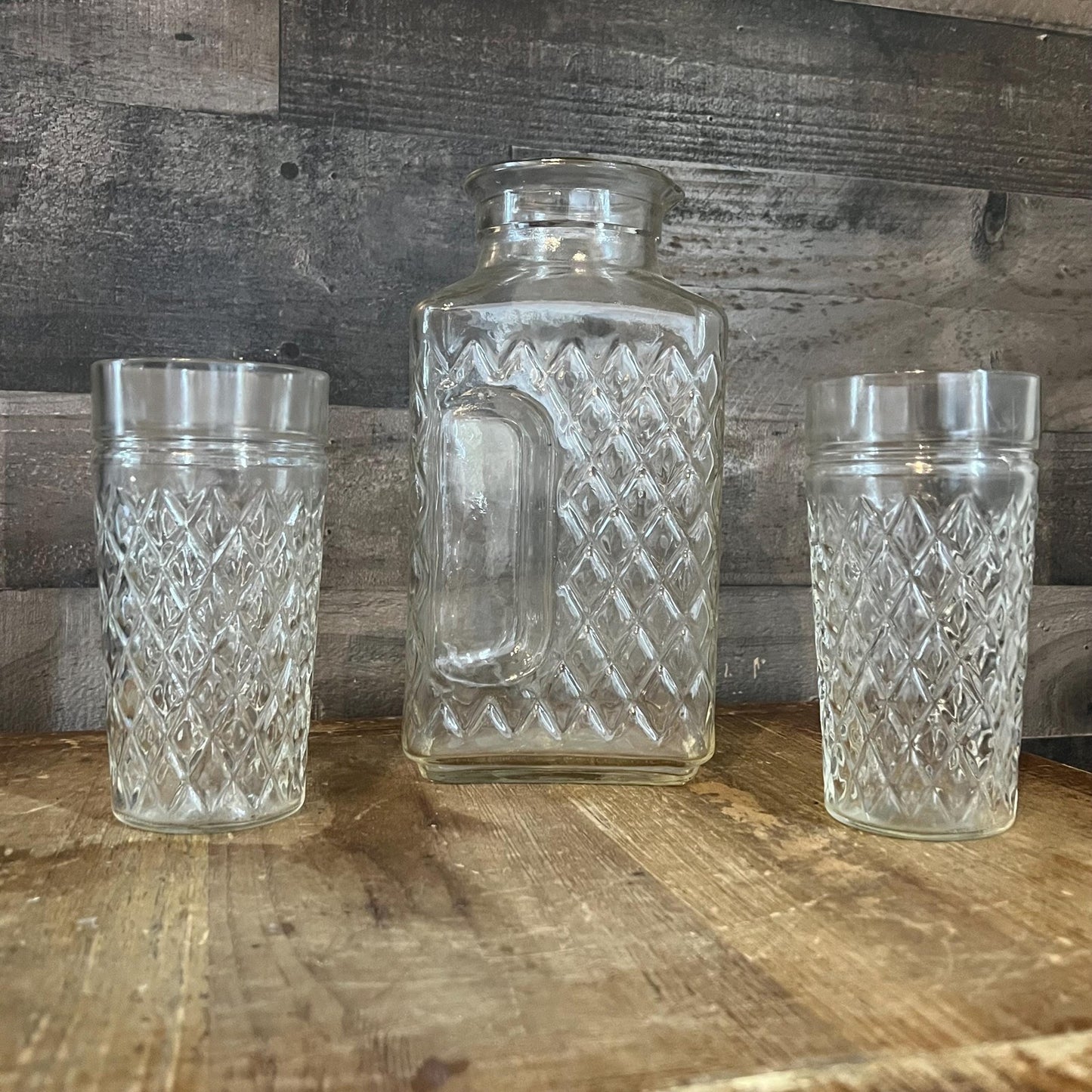 Anchor Hocking Golden Harvest Pitcher and Pair of Glasses