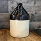 Vintage Dark Brown and Beige Handled Stoneware Whiskey Jug Crock