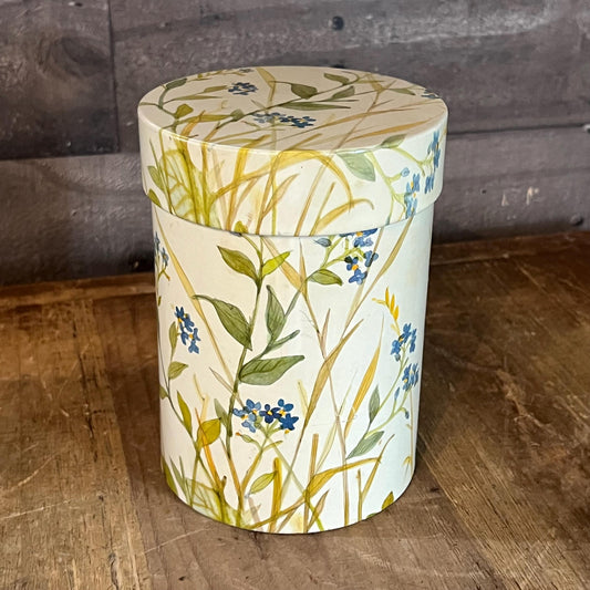 Vintage IRA Denmark Floral Cylinder Lidded Tin Jar