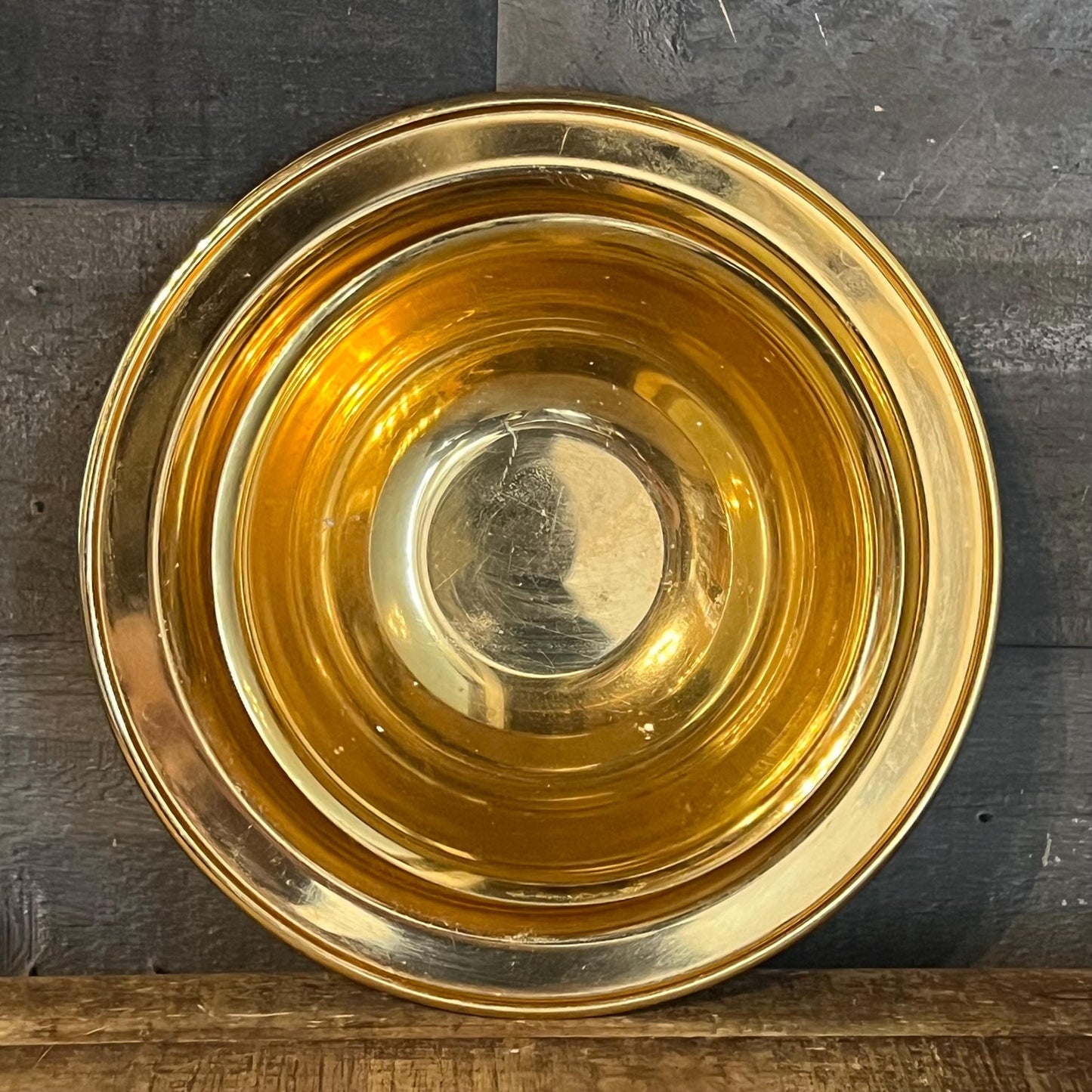 Vintage Tudor Oneida Brass Gold Tone Bowl with Attached Underplate