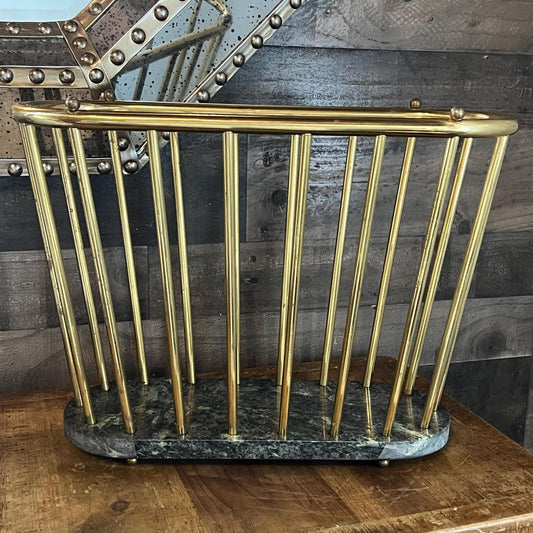 Vintage Green Marble and Brass Spindle Magazine Rack - Book Holder