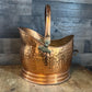 Antique Hammered Copper Brass Handle and Hardware Helmet Shaped Scuttle Bucket - Coal Bucket - Fireplace Bucket - Made in England