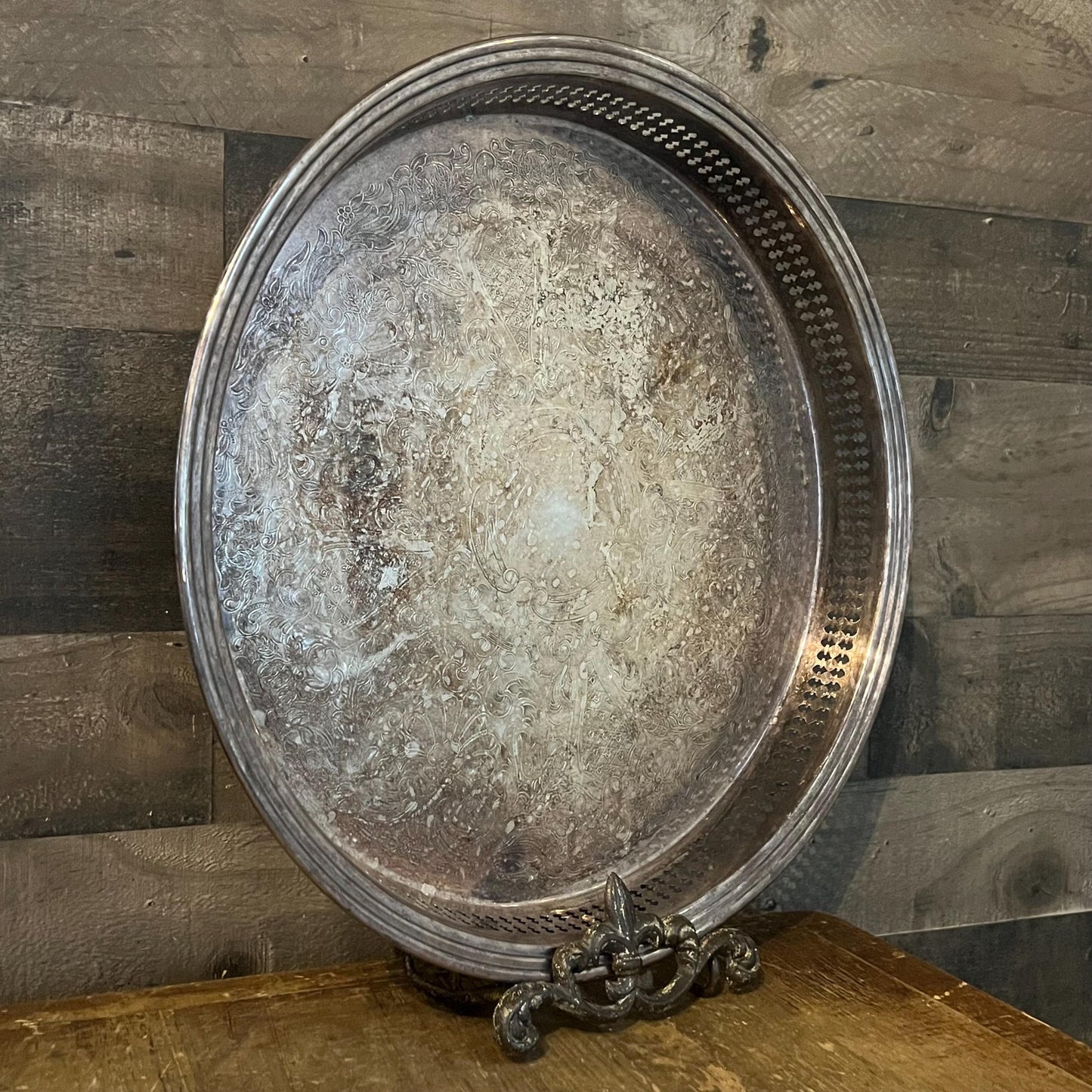 Vintage Gorham Silverplated Round Tray with Raised Perforated Rim