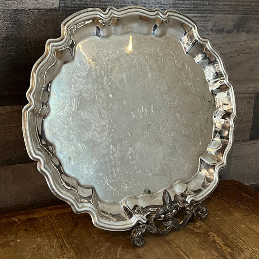 Vintage Sheridan Taunton Silversmiths LTD Silverplated Brass Footed Tray - Initals RYM 10-22-88