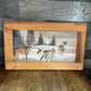 Vintage Rectangular Rustic Painted Wood Winter Forest Deer Scene