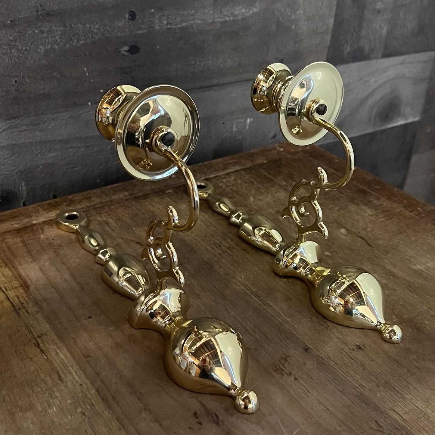 Vintage Pair of Brass Candlestick Holder Wall Sconces