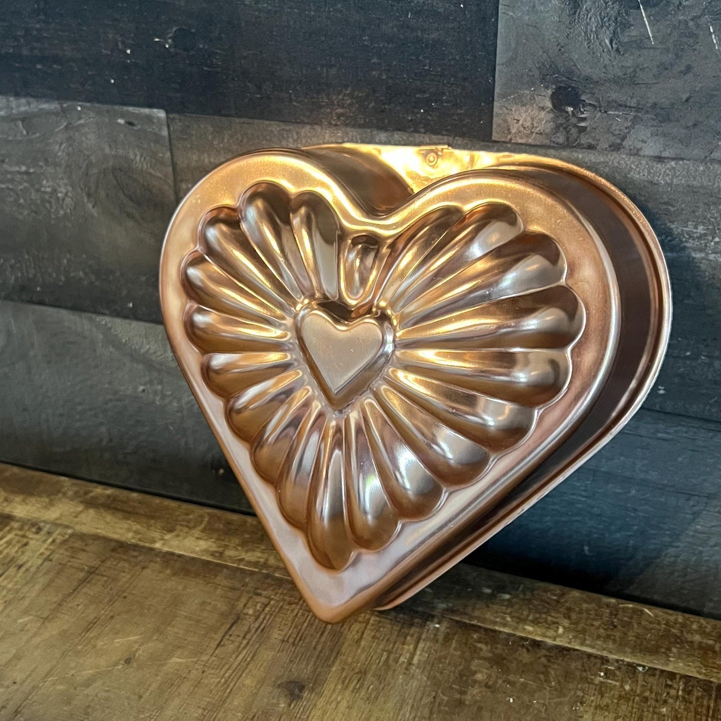 Vintage Copper Tone Heart Shaped Jello Mold