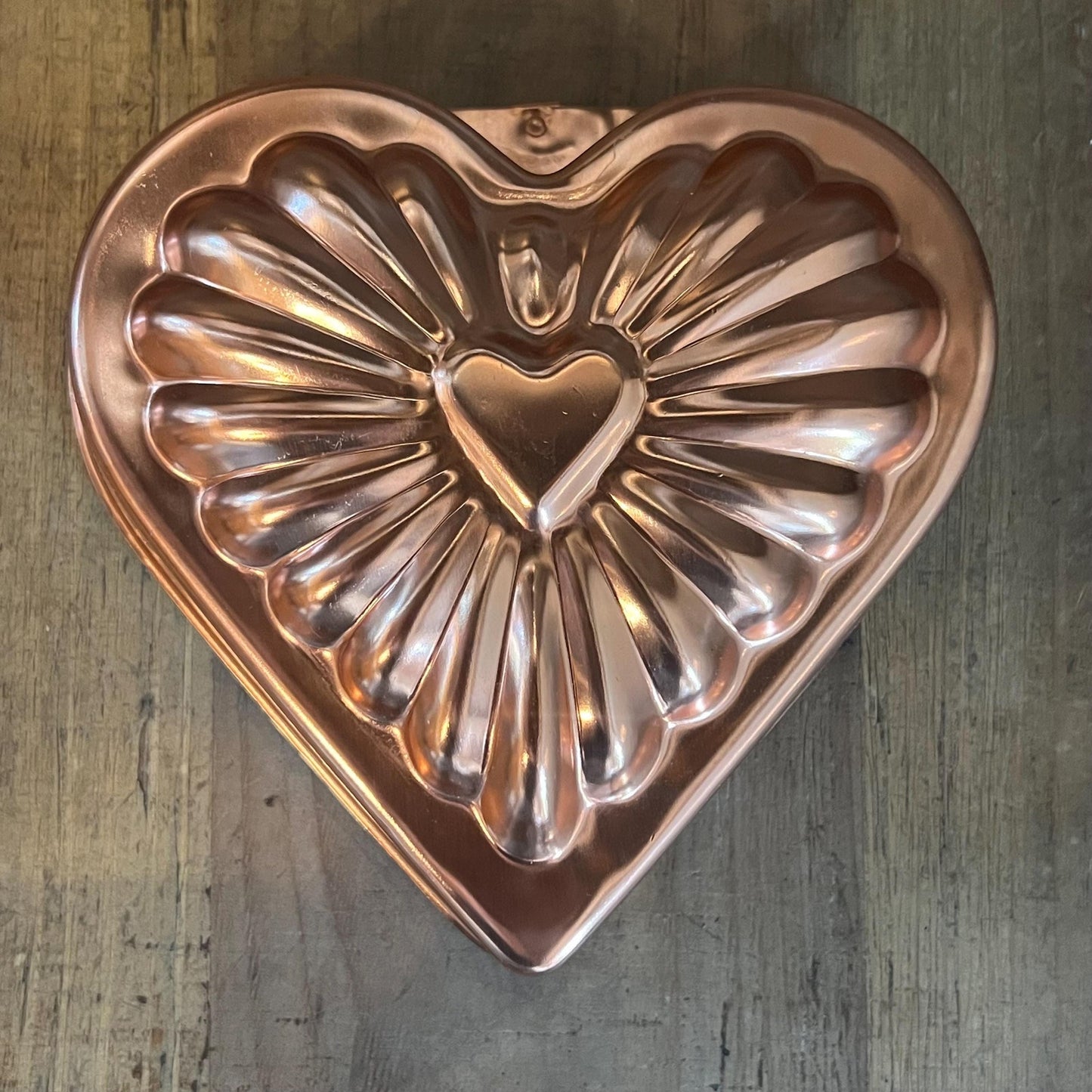 Vintage Copper Tone Heart Shaped Jello Mold