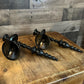 Vintage Black Painted Brass Candlestick Holder Wall Sconces - Pair