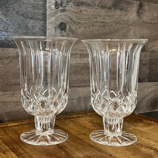 Vintage Pair of Crystal Hurricane Candlestick Holders