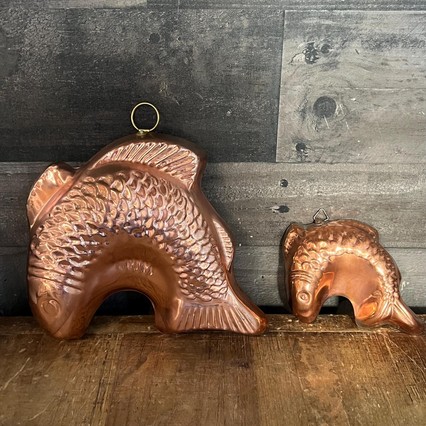 Vintage Copper Big Fish Little Fish Wall Hanging Molds