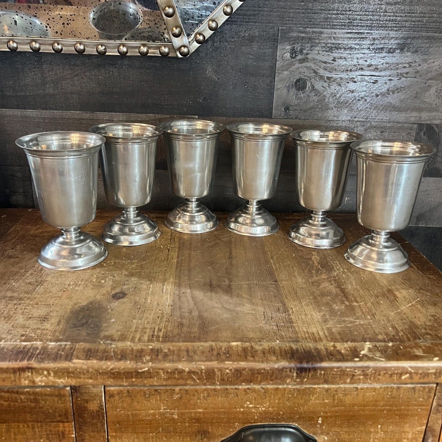 Vintage Pewter Short Stem Goblets - Set of 6