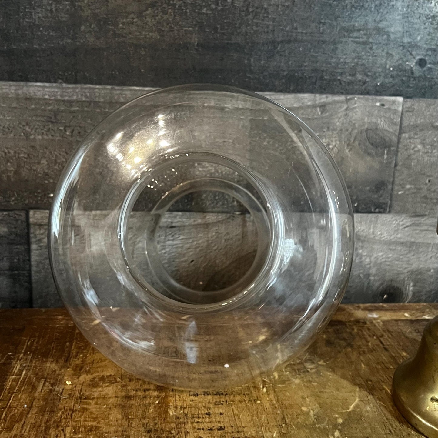 Vintage Brass Candle Holder with Clear Bubbly Glass Hurricane - Candlestick Holder - Pillar Candle Holder