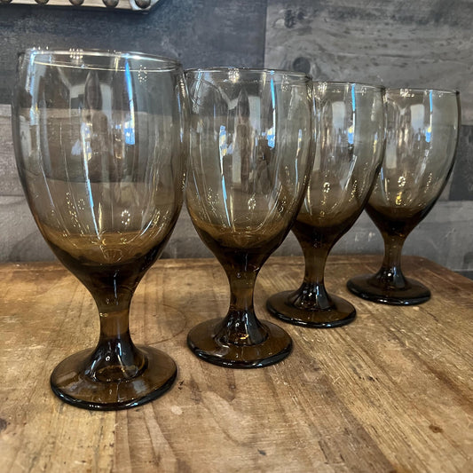 Vintage Libbey Brown Glass Premier Water Goblets - Iced Tea Glasses - Set of 4