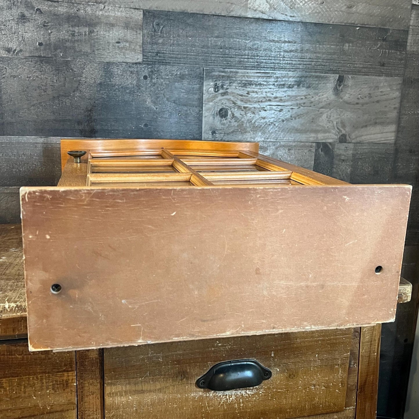 Small Vintage Wooden Wall Hanging Mirrored Back Curio Cabinet - Tabletop Curio - Countertop Curio