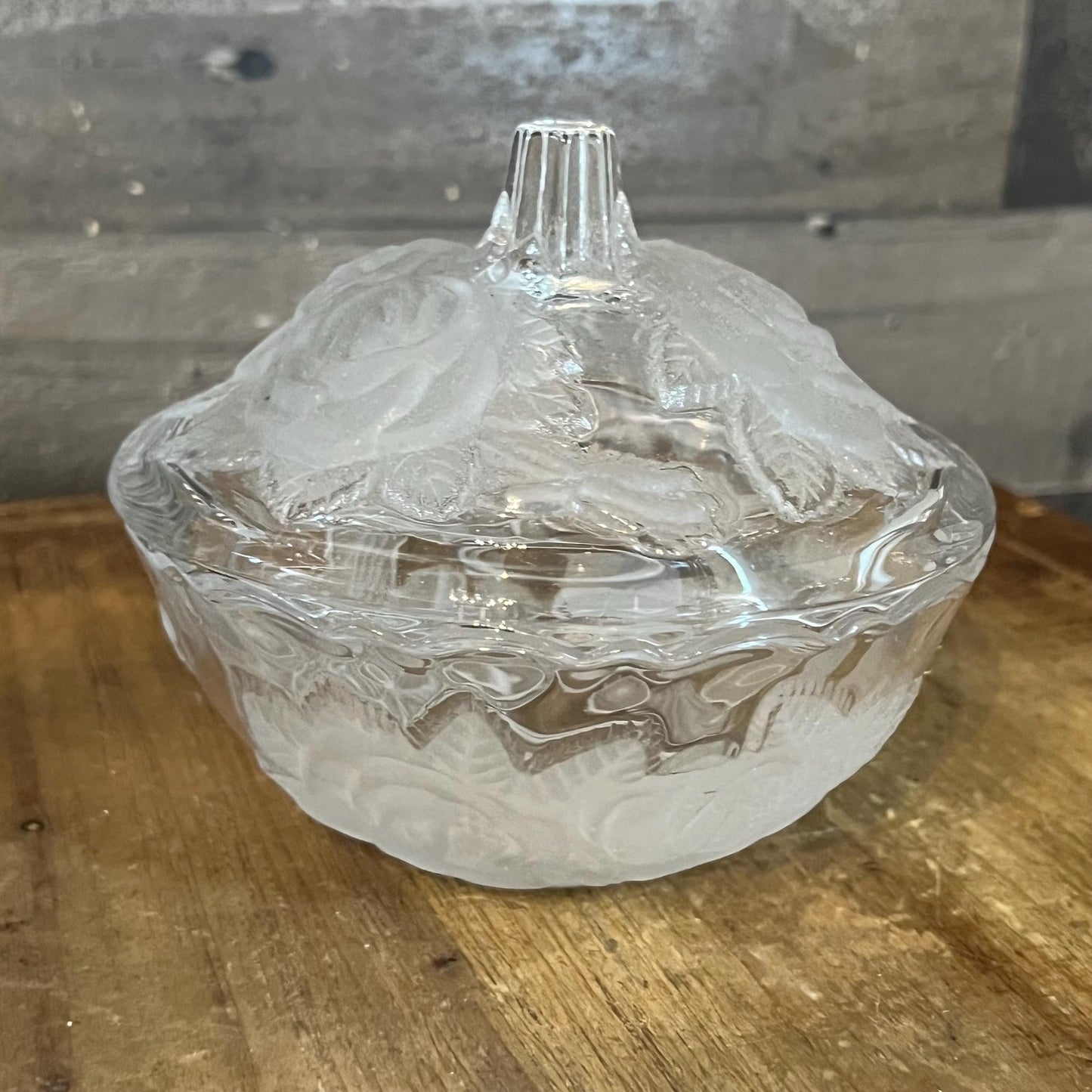 Studio Nova Crystal Winter Rose Frosted Glass Flower Lidded Dish - Candy Dish