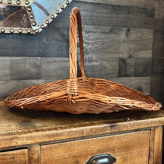 Vintage Woven Wicker Gathering Basket - Firewood Basket - Flower Basket - Stick Basket