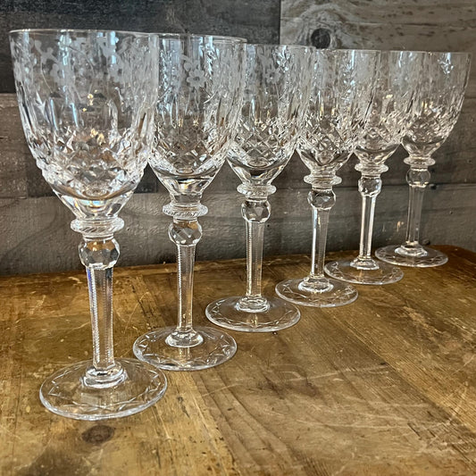 Vintage Rogaska Crystal Gallia Pattern Wine Glasses - Set of 6