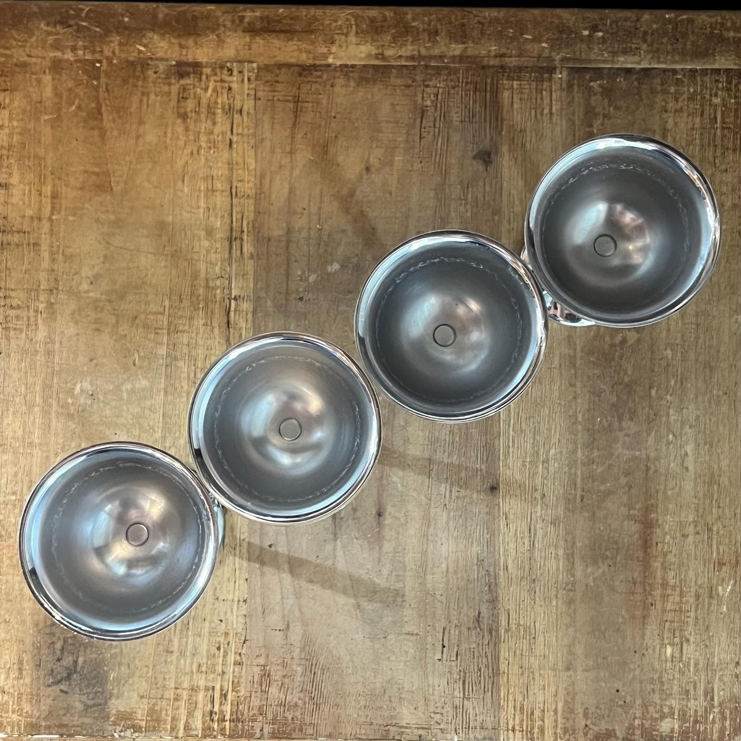 Vintage Set of 4 Art Deco Grapevine Etched Chrome Cocktail Coupes - Cocktail Glasses - Wine Glasses - Goblets - Long Stem Glasses