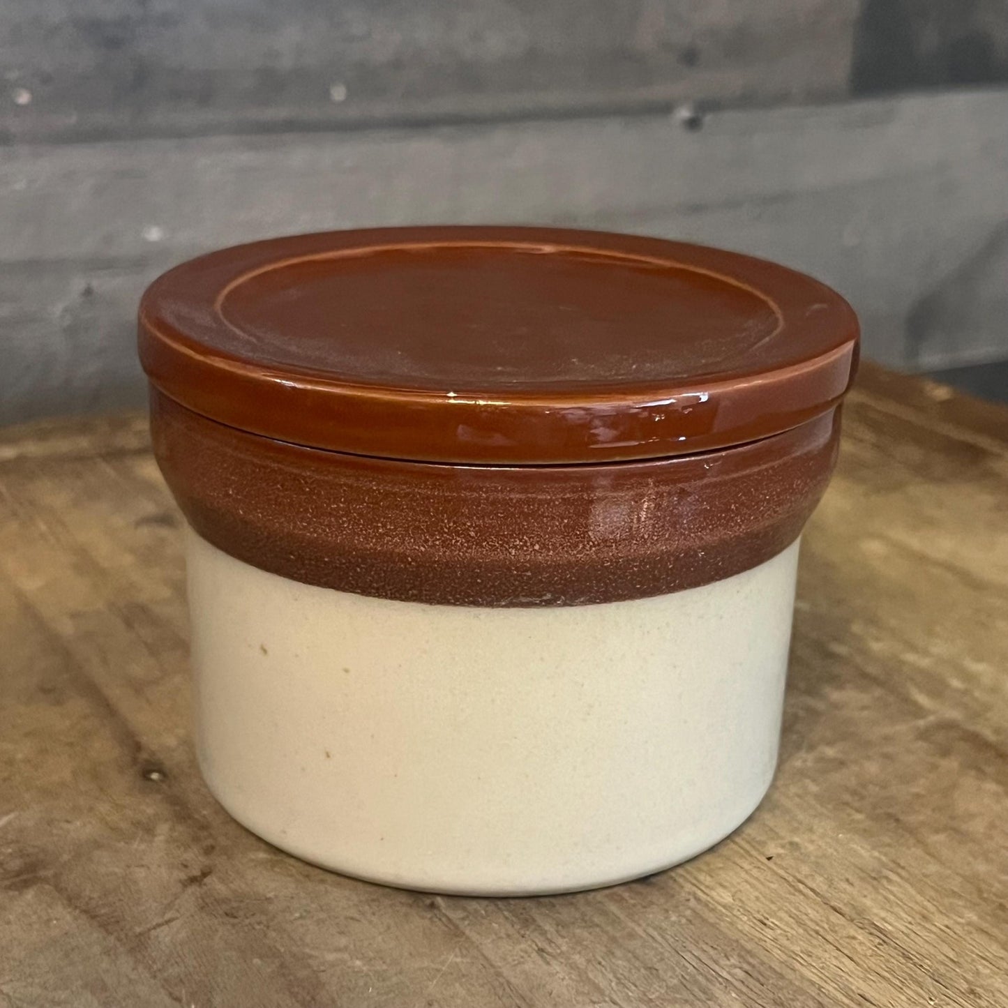 Vintage Denby England Small Lidded Brown and Tan Stoneware Canister