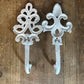 2 Vintage Painted White Cast Iron Wall Hooks