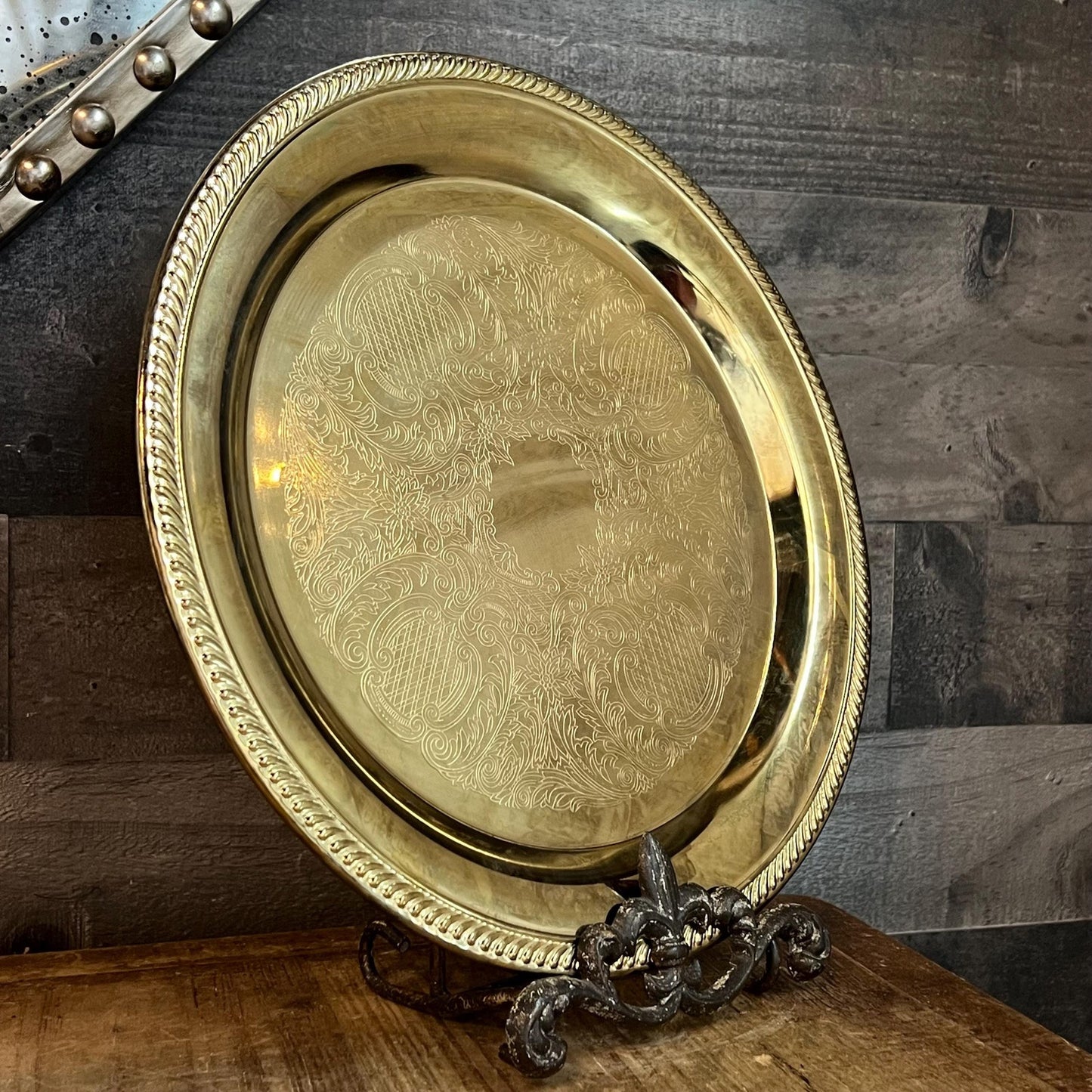 Vintage International Silver Co Brass Plated Round Serving Tray