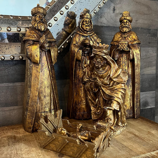 Vintage Gold Tone Large Nativity Set