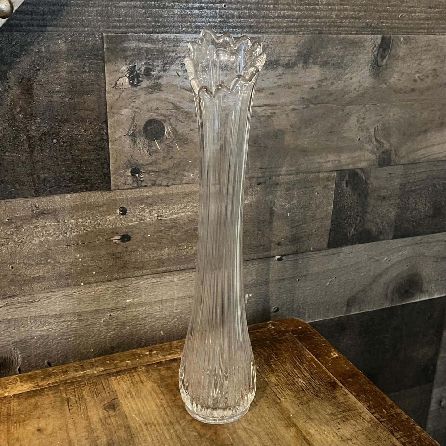 Vintage Clear Glass 12 Finger Swung Vase