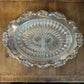 Vintage Poole Lancaster Rose 439 Silverplated Oval Tray with Floral Accent and Crystal Divided Insert