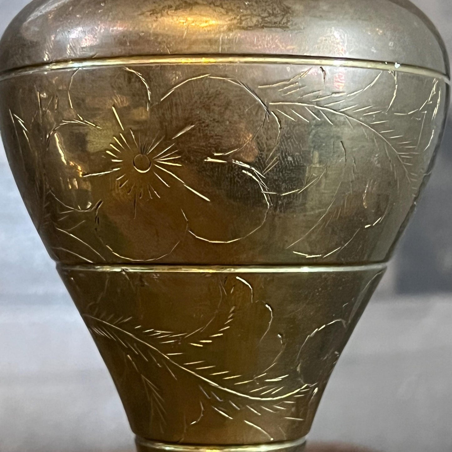 Vintage Brass Floral Etched Vase