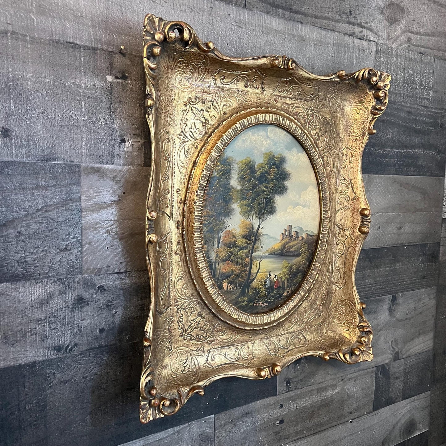 Otto Van Thoren Oil Painting in Gold Gilt Frame with Oval Opening