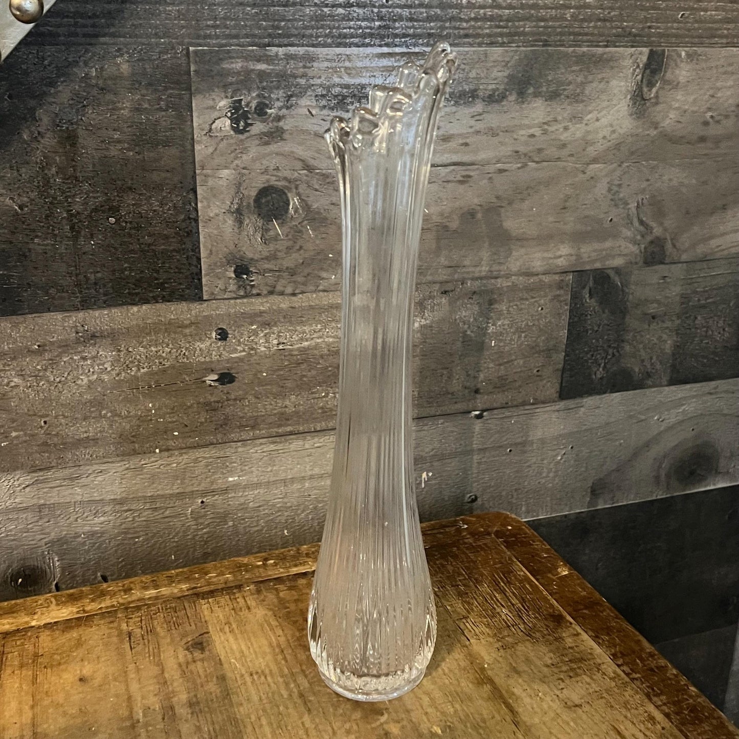 Vintage Clear Glass 12 Finger Swung Vase