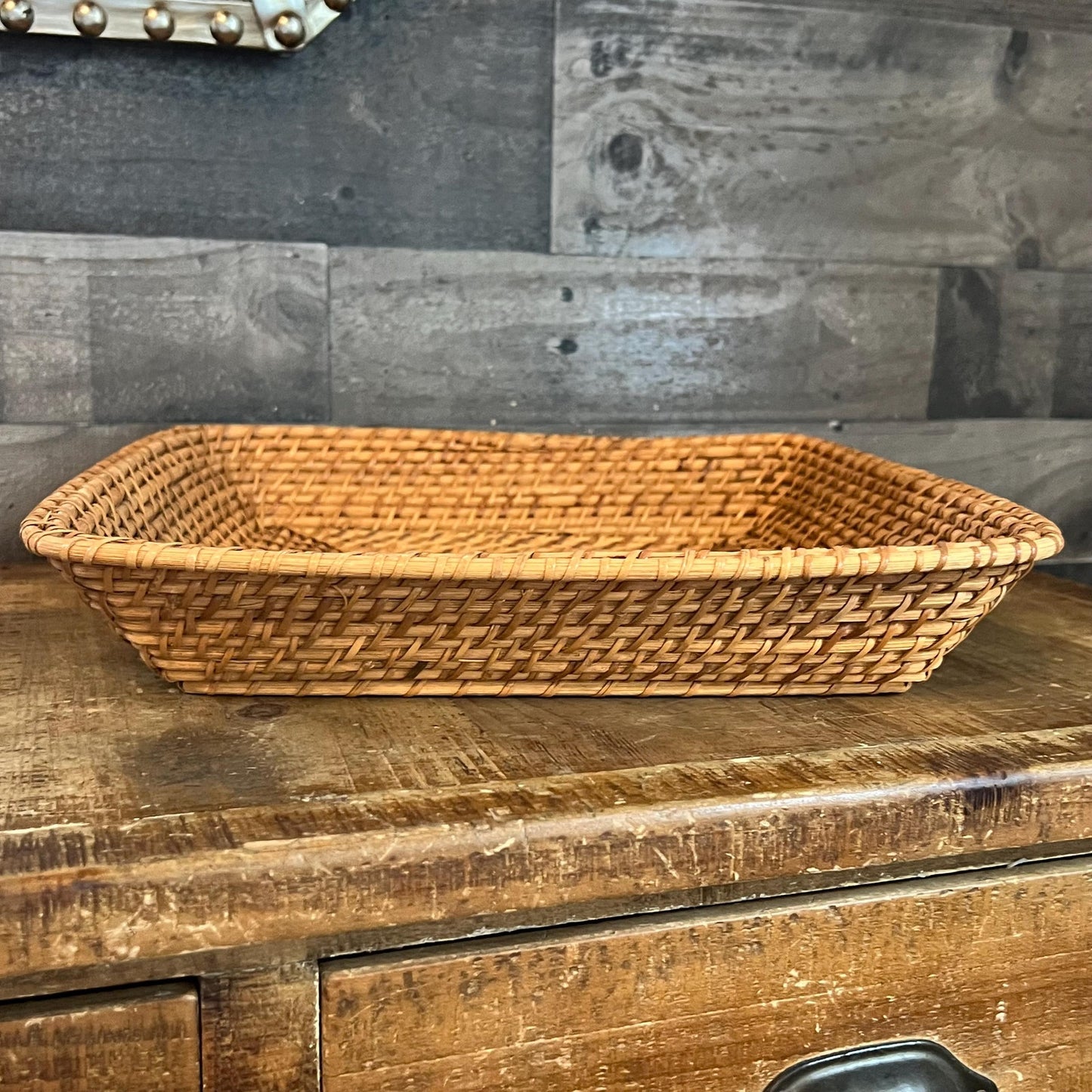 Square Woven Wicker Rattan Shallow Basket
