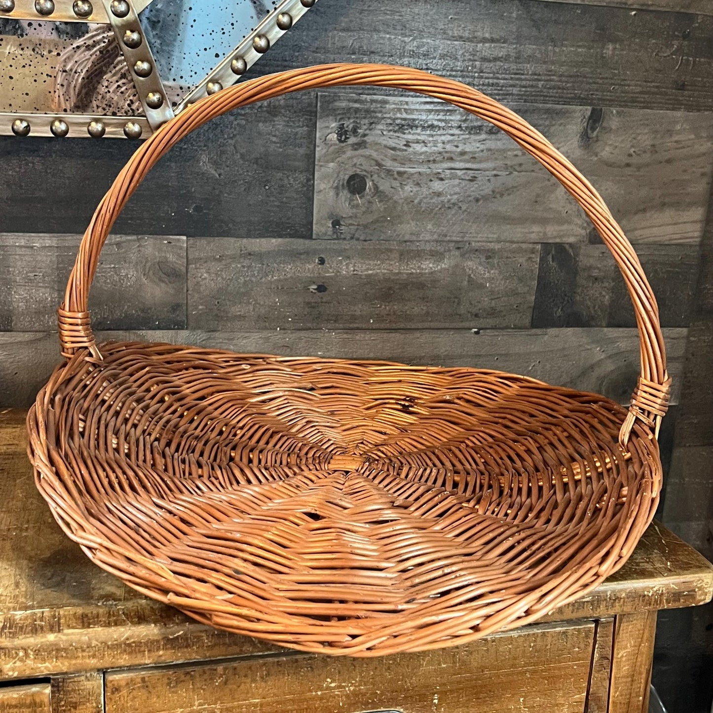 Vintage Woven Wicker Gathering Basket - Firewood Basket - Flower Basket - Stick Basket