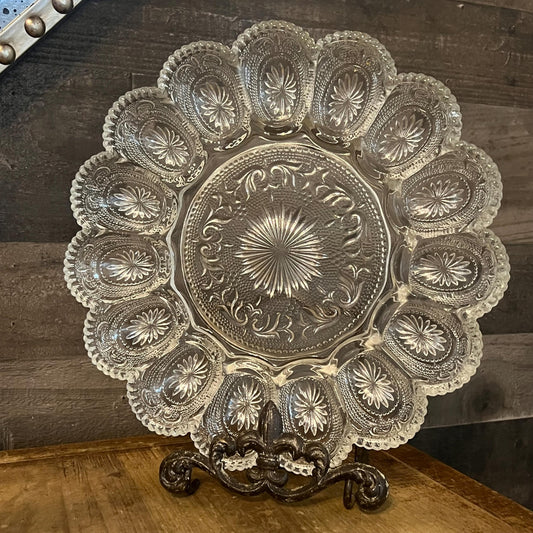 Vintage Clear Glass Egg Serving Dish - Deviled Egg Server - Oyster Plate
