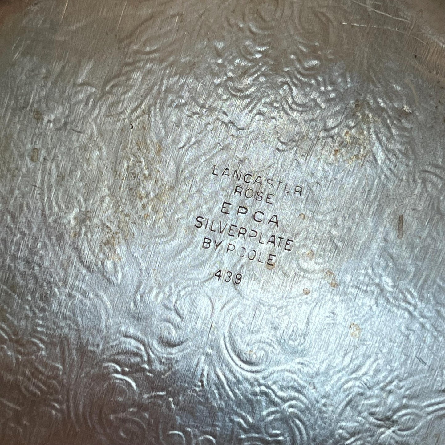 Vintage Poole Lancaster Rose 439 Silverplated Oval Tray with Floral Accent and Crystal Divided Insert