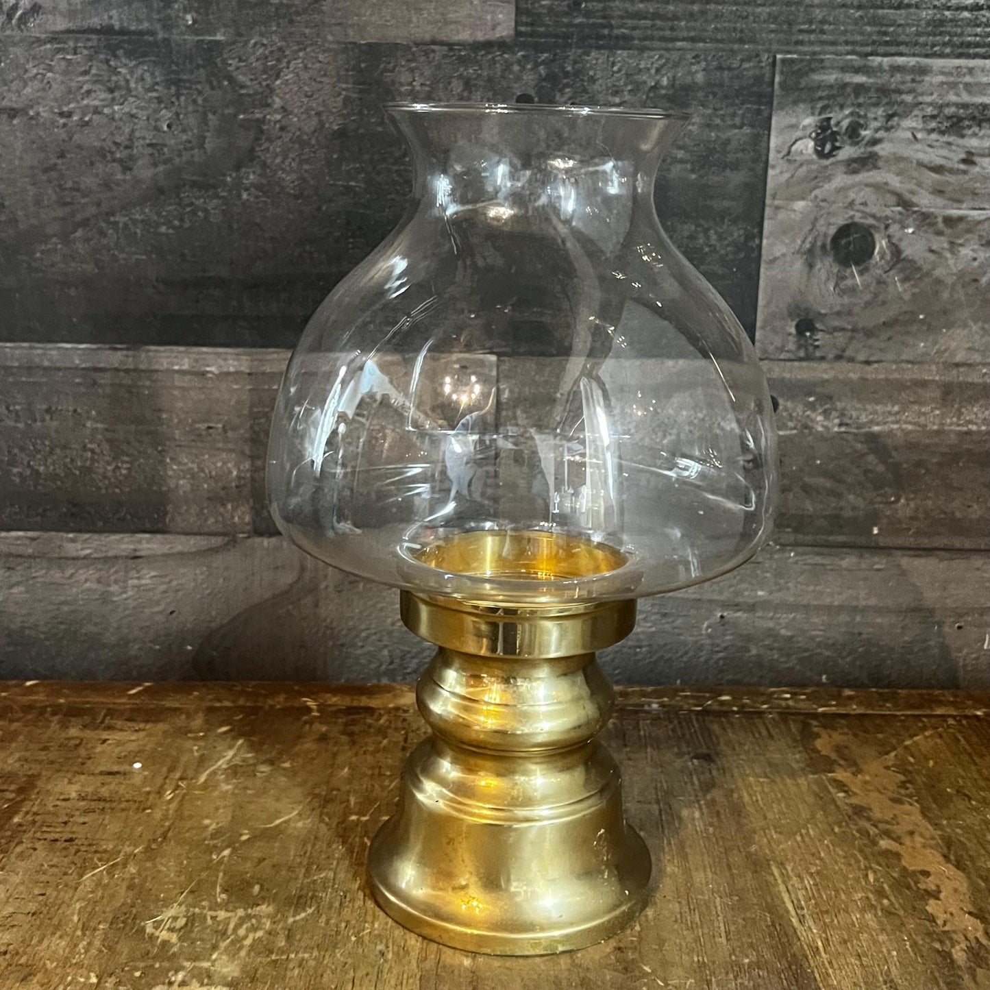 Vintage Brass Candle Holder with Clear Bubbly Glass Hurricane - Candlestick Holder - Pillar Candle Holder
