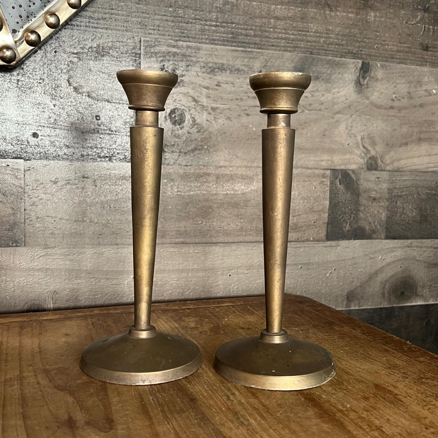 Pottery Barn Aged Brass Candlestick Holders Pair