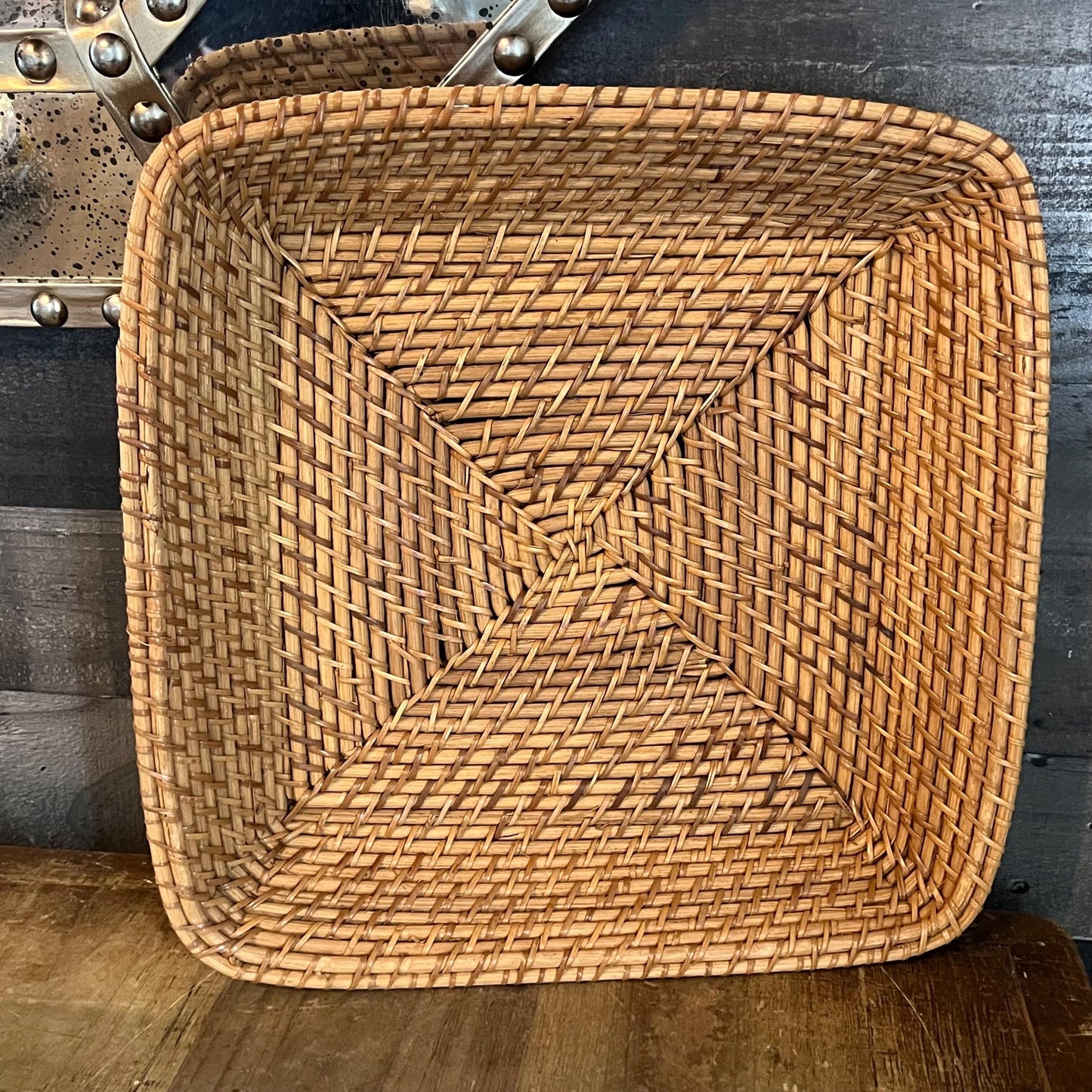 Square Woven Wicker Rattan Shallow Basket